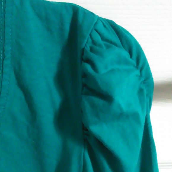 Teal Blue Ruched Puff Sleeve Top - Picture 9 of 9